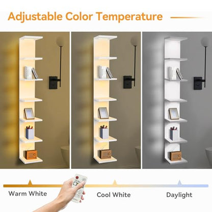 7 Tier Wall Shelves with Led Light, Lack Wall Shelf Unit, Vertical Shelf with Remonte Control,White Shelves - color: 7 Tier White