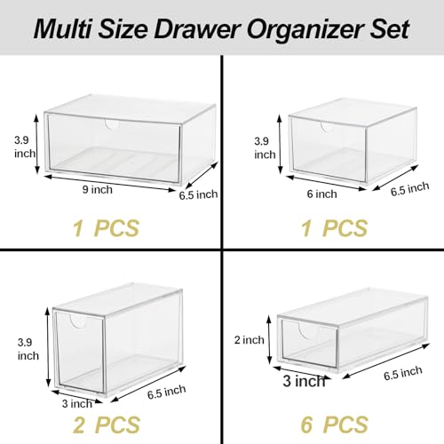 Acrylic Makeup Organizer, 10 Drawers Clear Storage Organizer Desktop Stackable Storage Drawers, Plastic Organizer Bins for Makeup, Stationery, Cosmetics, Vanity, Bathroom,Cabinet,Pantry Office Desk - style: 10 Drawers