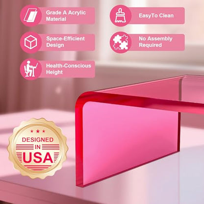 Acrylic Monitor Stand Riser Pink Laptop Stand Riser L15 xW7.5 xH4 | PC Holder,Compatible with All Notebooks and Monitor, Decoration for Office & Home,Pink Aesthetic Design,Office Supplies - size: 15''-Pink