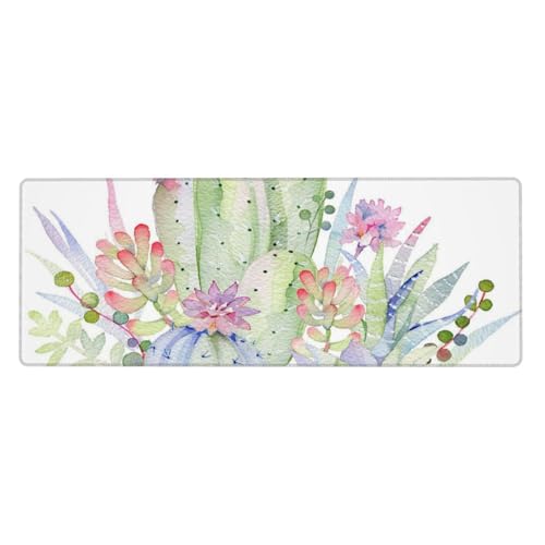 Watercolor Green Succulent Mouse Pad Large Gaming Mousepad Non-Slip Rubber Base Keyboard Mouse Mat for Laptop Keyboard Desktop 31.5 x 11.8 inch - color: Watercolor Green Succulent