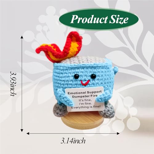 Emotional Support Dumpster Fire - Positive Crochet Birthday Gifts for Women Men, Handmade Knitted Retirement Farewell Going Away Gifts for Friend Coworkers Chaos Coordinator Office Administrative Boss - color: Blue