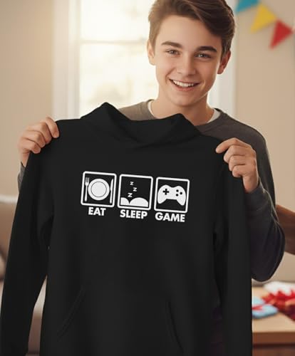 Tstars Eat Sleep Game Hoodie for Men and Teens Funny Gamer Pullover Cool Gaming Apparel Hoodies Boys - color: Black, size: Large