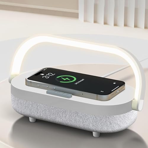 Nightstand Lamp with Wireless Charger,4 in 1 Touch Bedside Lamp Bluetooth Speaker,Portable Dimmable LED Night Light,Corporate Gifts Premium for Employees Clients,Birthday Gifts Women Wife Friend - color: Pure White