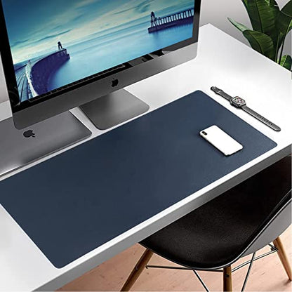 Wolaile PU Leather Desk Pad Blotter,Navy Waterproof Office Desktop Mat for Men,36x17in Non-Slip Large Mouse Pad/Writing Protector/Desk Accessories - color: Navy Blue