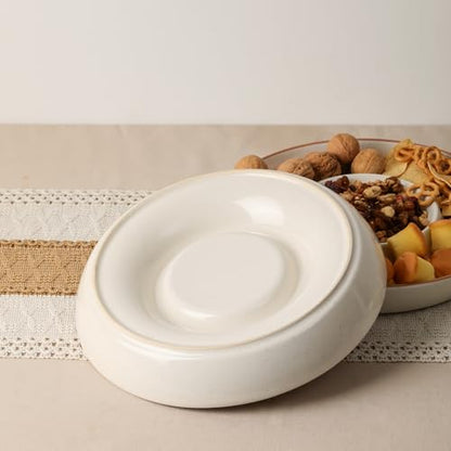FUN ELEMENTS Ceramic Chips and Dip Serving Tray: 12 Inch Large Divided Bowls Set for Salsa, Veggies & Dip, Appetizers, Snacks, Fruit, Candy, Free-Form Serving Dish Platter for Parties Hosting
