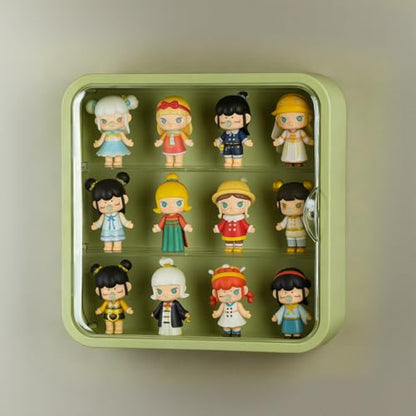 Display Case for Figures, Wall-Mounted Clear Dustproof Display Box with Magnetic Door and Shelf, Adjustable Doll Display Case for Collectibles Figurines Sonny Angels Pop Mart Mini Figures (Green) - color: Green
