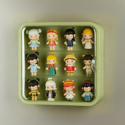 Display Case for Figures, Wall-Mounted Clear Dustproof Display Box with Magnetic Door and Shelf, Adjustable Doll Display Case for Collectibles Figurines Sonny Angels Pop Mart Mini Figures (Green) - color: Green