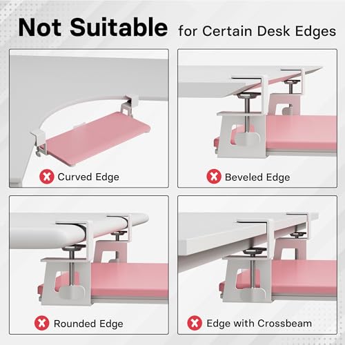 BONTEC KMT01-PJ Under Desk Keyboard Tray, Pull-Out Keyboard & Mouse Platform with C-Clamp, 20 x 11.8 in Space-Saving Ergonomic Slide-Out Drawer, Pink - color: Pink, size: 20" x 11.8"