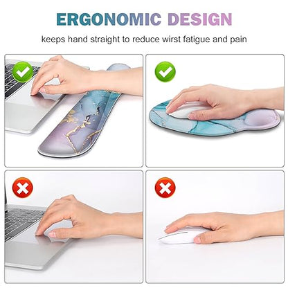 ToLuLu Desk Mat, XXL Large Mouse Pad Wrist Support Set，4 in1 Gaming Mousepad Desk Pad+ Ergonomic Mouse Pad with Wrist Rest + Keyboard Wrist Rest+Coaster for Home Office Computer, Blue Glitter Marble - color: Blue Glitter Marble
