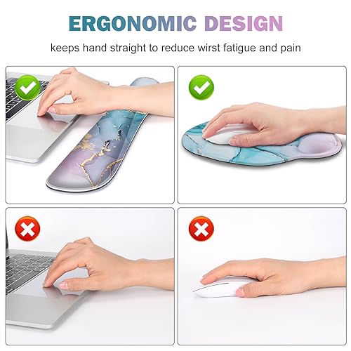 ToLuLu Desk Mat, XXL Large Mouse Pad Wrist Support Set，4 in1 Gaming Mousepad Desk Pad+ Ergonomic Mouse Pad with Wrist Rest + Keyboard Wrist Rest+Coaster for Home Office Computer, Blue Glitter Marble - color: Blue Glitter Marble