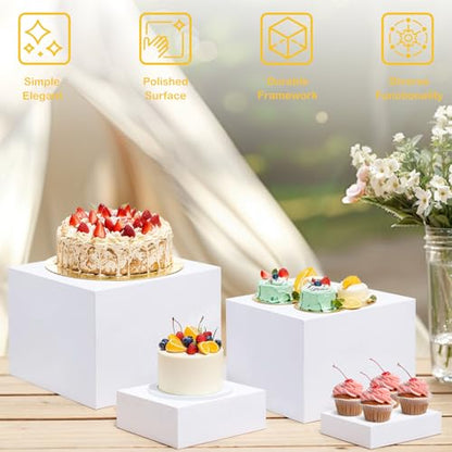EI 8Pcs Acrylic Buffet Risers,High-end Classic Food Display Riser for Party,Catering,Jewelry Collectibles.White Heavy duty Dessert Table Display Set,Acrylic Cube Boxes Display Nesting Risers - size: 8 Pack