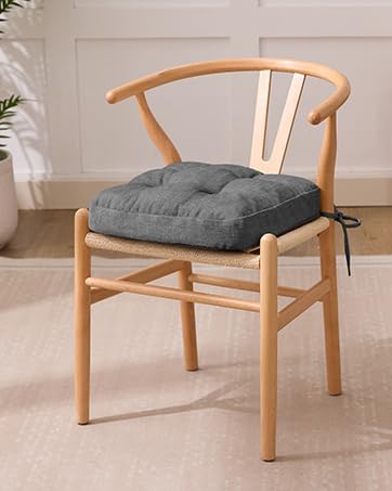 IASEAHK Chair Cushions for Dining Chairs, Dining Chair Cushions, Tufted Indoor Chair Pads with Ties & Non Slip Backing, Seat Cushions for Kitchen Chairs 16.5” x 16.5” x 3.5”, Set of 6, Grey - color: Grey, size: Pack of 6