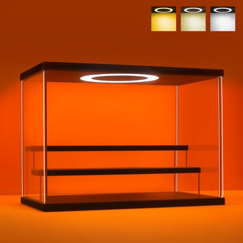 Acrylic Display Case with Adjustable LED Light, 3 Tier Clear Display Box Dustproof Showcase for Action Figures, Collectibles and Mini Toys, Assembly Display Cabinet(Black 12.5×6.7×9in) - color: Black, size: 3 Tier 12.5×7×9in