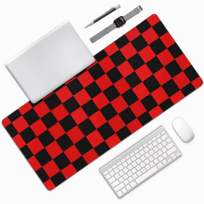 Black Red Checkered Mouse Pad Large Desk Mat for Keyboard and Mouse Non-Slip Gaming Mousepad Office Desk Accessories for Computer 35.4x15.7Inch - color: Black Red Checkered
