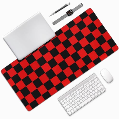 Black Red Checkered Mouse Pad Large Desk Mat for Keyboard and Mouse Non-Slip Gaming Mousepad Office Desk Accessories for Computer 35.4x15.7Inch - color: Black Red Checkered