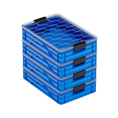 SIDIO Quarter Crate 4 Pack of Stackable Storage Bins - Organizer Bins with Dividers for Garage Organization, Home Storage - Heavy Duty Plastic Containers - 19.16” x 12.75”x 4.57” (SidioBlue) - color: SidioBlue