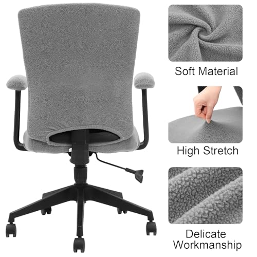 Tallew 4 Pcs Office Chair Covers Set Computer Universal Stretchable Protective Chair Seat Covers Desk Armrest Slipcovers Pads Office Cushion Backrest for Rotating(Grey,Sherpa) - color: Grey