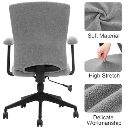 Tallew 4 Pcs Office Chair Covers Set Computer Universal Stretchable Protective Chair Seat Covers Desk Armrest Slipcovers Pads Office Cushion Backrest for Rotating(Grey,Sherpa) - color: Grey