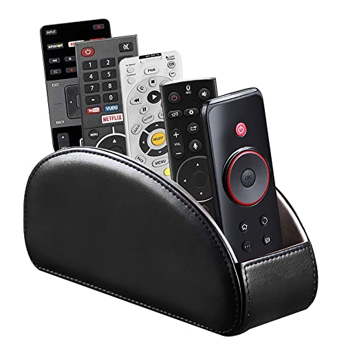 PU Leather Remote Control Holder with 5 Compartments - Storage Tray & Desktop Organizer for TV Remotes,Glasses,Pens,Accessories - Space-Saving Design for Bedside Table & Office Desk (Black) - color: black