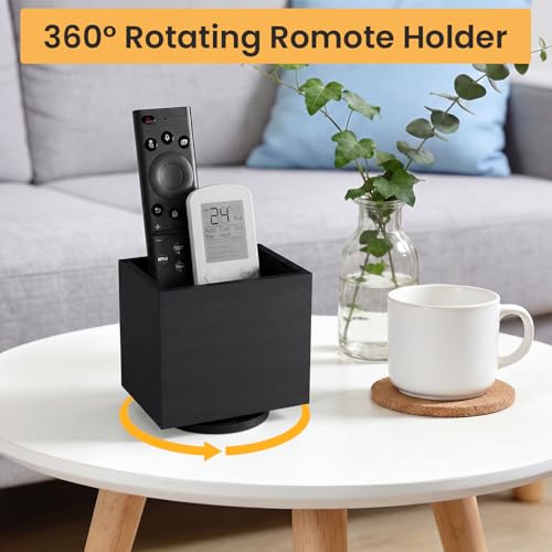 360° Rotating Remote Control Holder, Wooden TV Controller Holder, Remote Holder for Table, Desktop Caddy for Pen, Phone, Small Item Home Office School(Black) - color: Black - 1slot