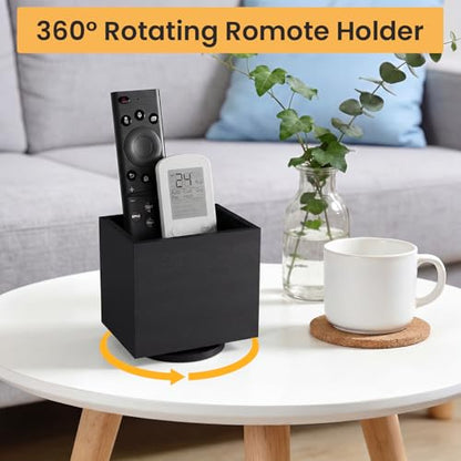 360° Rotating Remote Control Holder, Wooden TV Controller Holder, Remote Holder for Table, Desktop Caddy for Pen, Phone, Small Item Home Office School(Black) - color: Black - 1slot