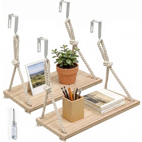 2-Pack Cubicle Shelf Hanging, Office Cubicle Wall Shelf with Rope Adjustable Hooks, Office Decor Desk Accessories, Organizer, Storage in Workspaces