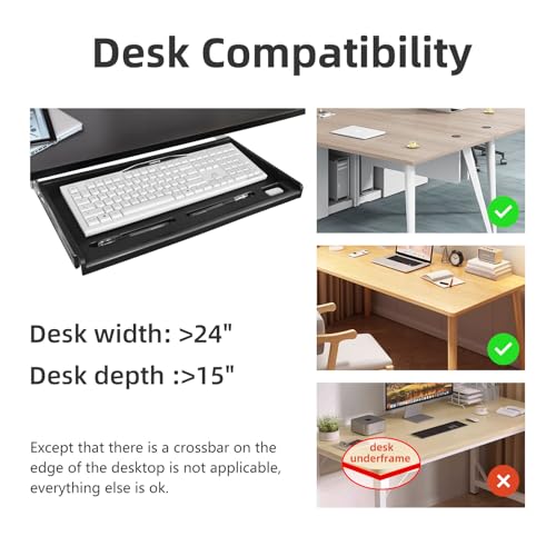 TOOCUST Under Desk Keyboard Tray, 20" Wx11"D Sturdy Key Board Tray Under Desk Slide with Pen Tray, Desk Extender with Pen Holder,Black - size: 20"Wx11"D