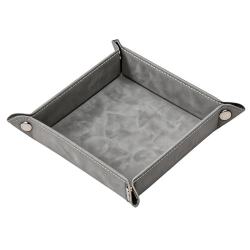 Valet Tray Desktop Storage Organizer – Vegan Leather Catchall Bedside Vanity Tray Nightstand Caddy Holder for Remote Controller, Watch, Keys, Phone, Wallet, Coin, Jewelry, Stone Gray - color: Stone Gray