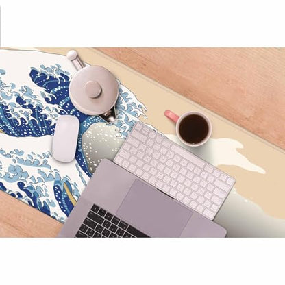 Hokusai's Great Wave Large Gaming Mouse Pad Japanese Woodblock Mount Fuji and Wave Art Long Mousepad Keyboard Mat for Desk,Office,Home 35.4"X15.7" - color: Hokusai's Great Wave