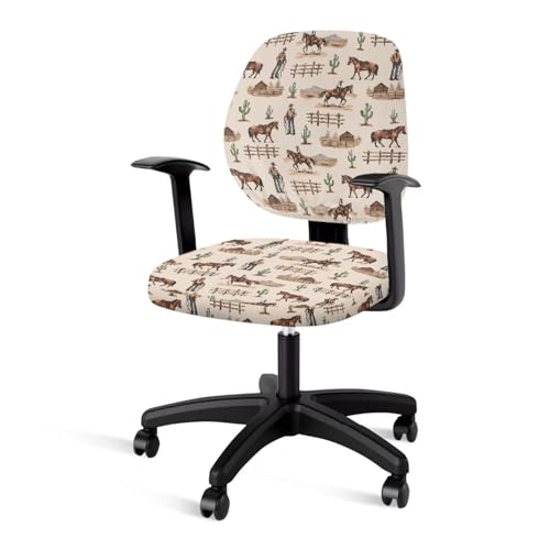 Western Cowboy Horse Office Chair Covers Washable Computer Office Chair Seat Cover 2 Piece Office Chair Slipcovers Protector Desk Accessories Dorm Computer Rotating Chair Slipcover - color: Western Cowboy Horse