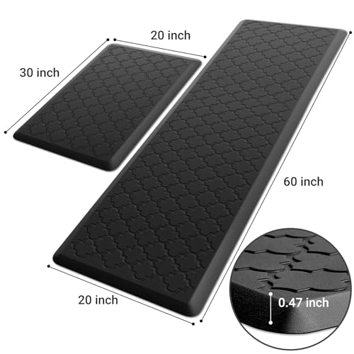 Kitchen Mat [2 PCS] Cushioned Anti-Fatigue Floor Mat Water Resistant Non-Skid Kitchen Mats and Rugs Ergonomic Comfort Foam Kitchen Rugs Standing Mat for Floor Office Sink (Black,20"x30"+20"x60") - color: Black, size: 20"x30"+20"x60"