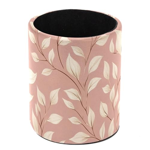Cute Pink and White Leaves Desk Pen Organizer, Pen Cup Makeup Brush Holders Pencil Holder for Desk, Desktop Supplies & Accessories Workspace Organizers for Office Home School Art Supply - color: Cute Pink and White Leaves