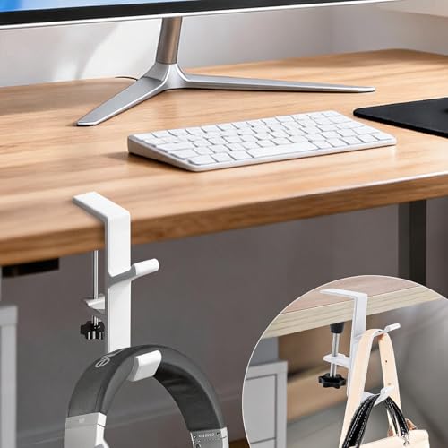 Desk Mount Bag Holder Hook Clamp,On Backpack Hanger Portable Desk Mount Headphones Holder for Reduce Desk Clutter Table Desk Table Hanging Storage (1 Pcs-Double Hook White) - color: 1 Pcs-Double Hook White