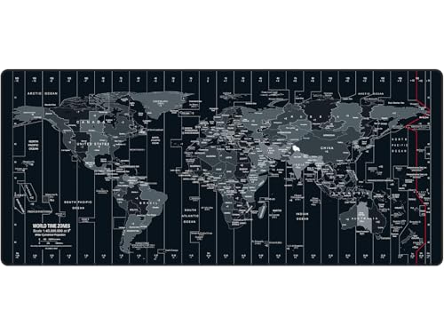 Large Mouse Pad 35.4x15.7 Inch World Map - XXL Gaming Desk Mat with Non-Slip Rubber Base, Stitched Edges | Keyboard and Mouse Pad for Gaming/Office | Portable Desk Pad - color: Dark black