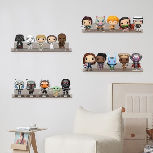 Dezzer 6 Pack Acrylic Shelves for Wall, 15" Acrylic Floating Shelves for Bathroom Bedroom, Invisible Bookshelf Wall Ledge Storage Shelf Books Perfume Toys Action Figure Display Shelves, Clear Gray - style: 15 inch 6-pack Gray