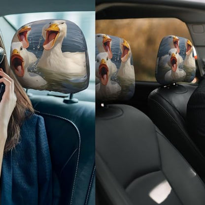 Dujiea 2 Pack Funny Animal Duck Car Headrest Covers, Universal Soft Car Seat Head Rest Protector, Vehicle Accessories Fabric Headrest Cover for Cars Vans Trucks - color: Funny Animal Duck