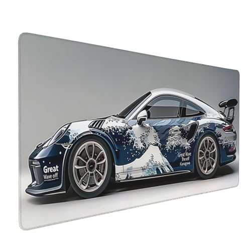 XXL Gaming Mouse Pad, Great Wave Racing Car Design, Non-Slip Rubber Base, Ultra Smooth Surface, Rectangular, 35.4 x 15.7 Inches - color: Great Wave Racing Car