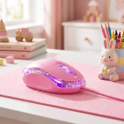 SOON GO Pink Mouse,Computer Mouse,with 1.5m Pink USB Cable - Compatible with Windows, Linux, Mac, Laptop, PC & Desktop - Ideal for Office, Home, Business, School, Kids & Women - color: Pink
