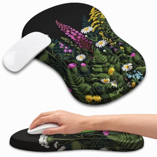 Ergonomic Mouse Pad with Wrist Rest, Memory Foam Wrist Support for Carpal Tunnel Pain Relief, Massage Design Mousepad and Non-Slip Base for Office and Gaming, 12x8 Inch, Weeds - color: Weeds