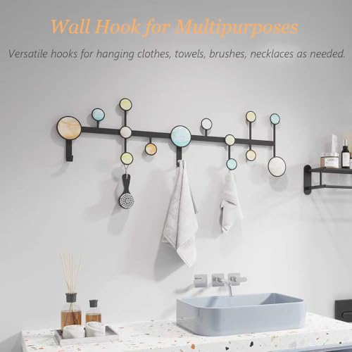 AROCUSHI 25.5" Wall Mounted Coat Rack with 5 Hooks-Modern Metal Wall Decoration Organizer，Black Matte Finish with Shell Decor, Heavy Duty Hanging Hooks (Includes Mounting Hardware & Adhesive) - style: Heartbeat