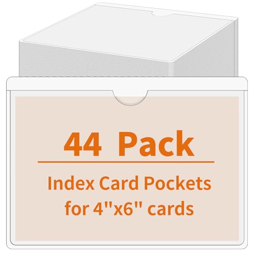 44 Pack Storage Bins Labels, 4x6 Photo Sleeves, Clear Index Card Holder, Plastic Adhesive Pockets for Tote Cards Organizing Bins Box Drawer - size: 4×6 inch