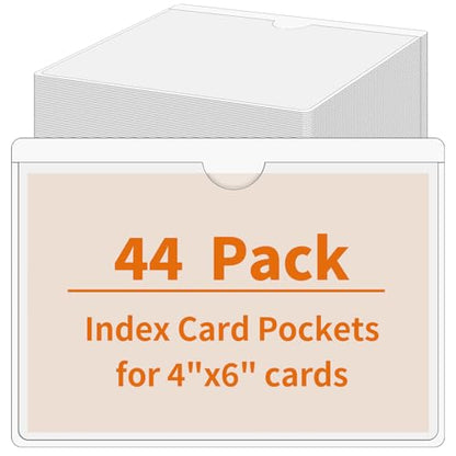 44 Pack Storage Bins Labels, 4x6 Photo Sleeves, Clear Index Card Holder, Plastic Adhesive Pockets for Tote Cards Organizing Bins Box Drawer - size: 4×6 inch