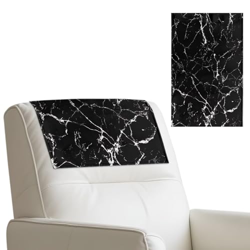 2 Packs Black Marble Headrest Cover for Recliner Washable PU Sofa Head Rest Cover Easy to Install Couch Headrest Slipcover with Hook and Loop No Damage - color: Black Marble