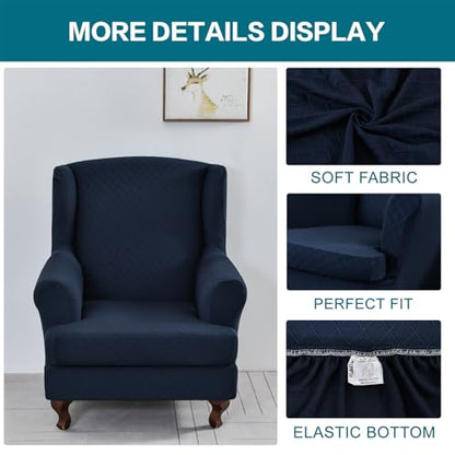 KRFOONN Stretch Wing Chair Slipcovers Printed 2 Piece Wingback Chair Covers Soft Spandex Wingback Armchair Slipcover Furniture Protector Chair Covers for Living Room Wingback Chair, T13 - color: Color T13