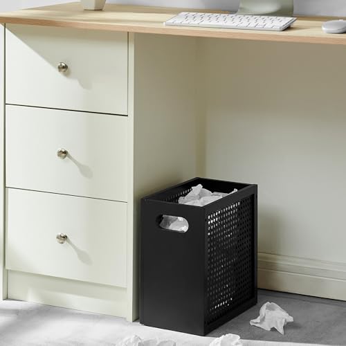 TIOPGHAD 3-Gallon Small Rattan Wicker Waste Basket Trash Can, Black | Bamboo Frame with Handles, 11.8x6.7x11.8 inches, Waterproof Coating, Ideal for Bathroom, Office and Bedroom - color: Black