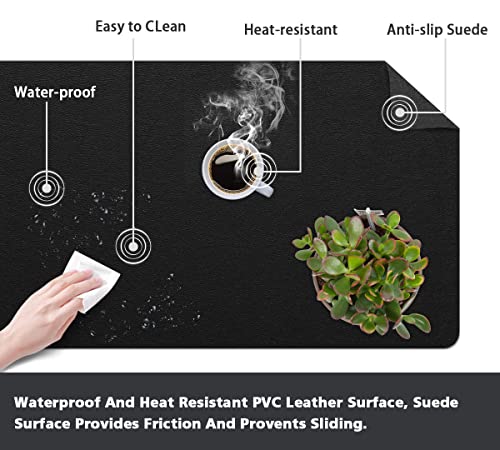 PVC Leather Desk Pad Blotter Ultra Thin Large Mouse Pad Waterproof Laptop Writing Mat Non-Slip Desk Cover Protector (Black, 16" x 32") - color: Black, size: 16x32 inch
