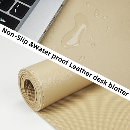 AFIING Apricot Desk Pad 31.5" x 12", Leather Desk Mat | Waterproof PU Leather, Non-Slip Rubber Base, Modern Desk Decor, Office & Home - color: Purebeige
