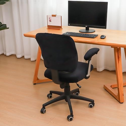4 Pieces Velvet Office Chair Cover for Desk Chair Back and Seat with Armrest Covers Stretch Black Split Office Chair Slipcovers Set Washable - color: Velvet-black, size: Large