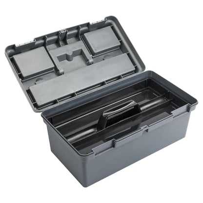 TCMBY 15-inch Tool Box with Removable Tray, Small Parts Box On The Lid is Removable, Tray Can be Removed and Combined at Will (Gray)