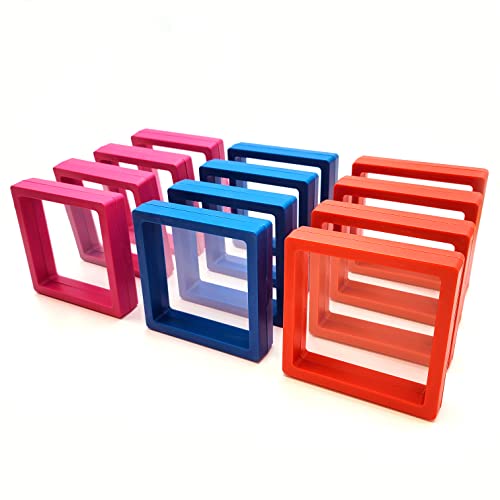 12PCS 3D Floating Frame Display Stand, Jewelry Box, Gift Box, Ornament Organizer, Small Travel Jewelry Box, PE Film Anti-Oxidation, Suspended Display Box Stackable (3.54 * 3.54，Type 3) - color: 3.54*3.54，Type 3